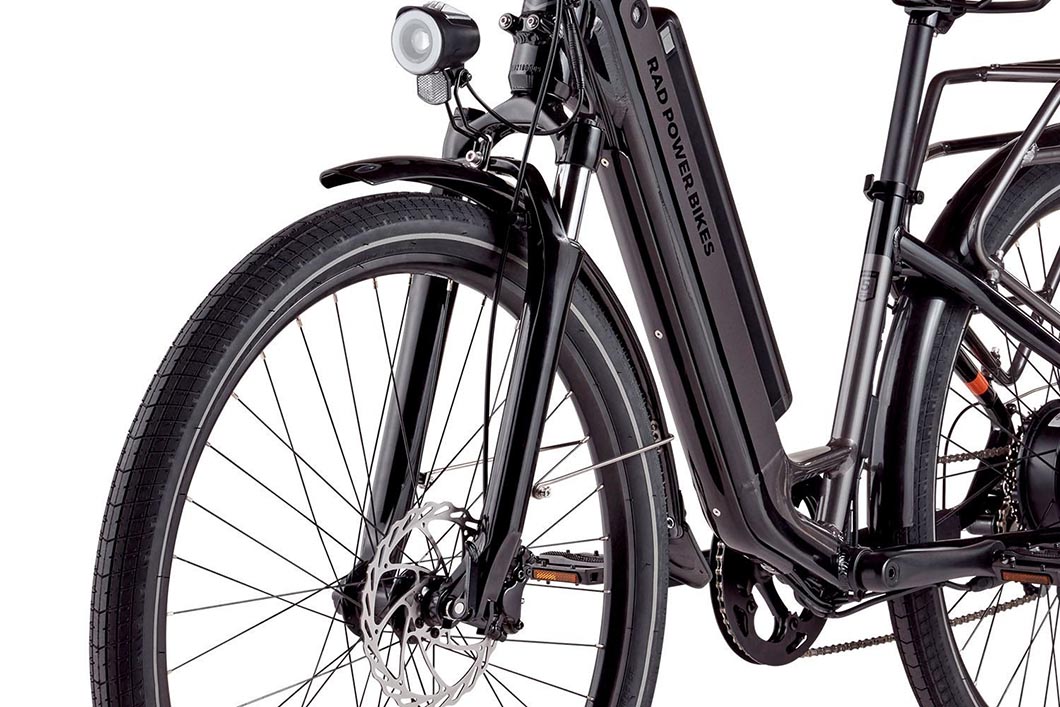 Rad Power Bikes RadCity 5 Plus Review fork, lights, tire